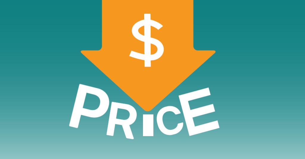 orange arrow with dollar sign in it pointing down towards the word "price" and pressing down on the word "price"