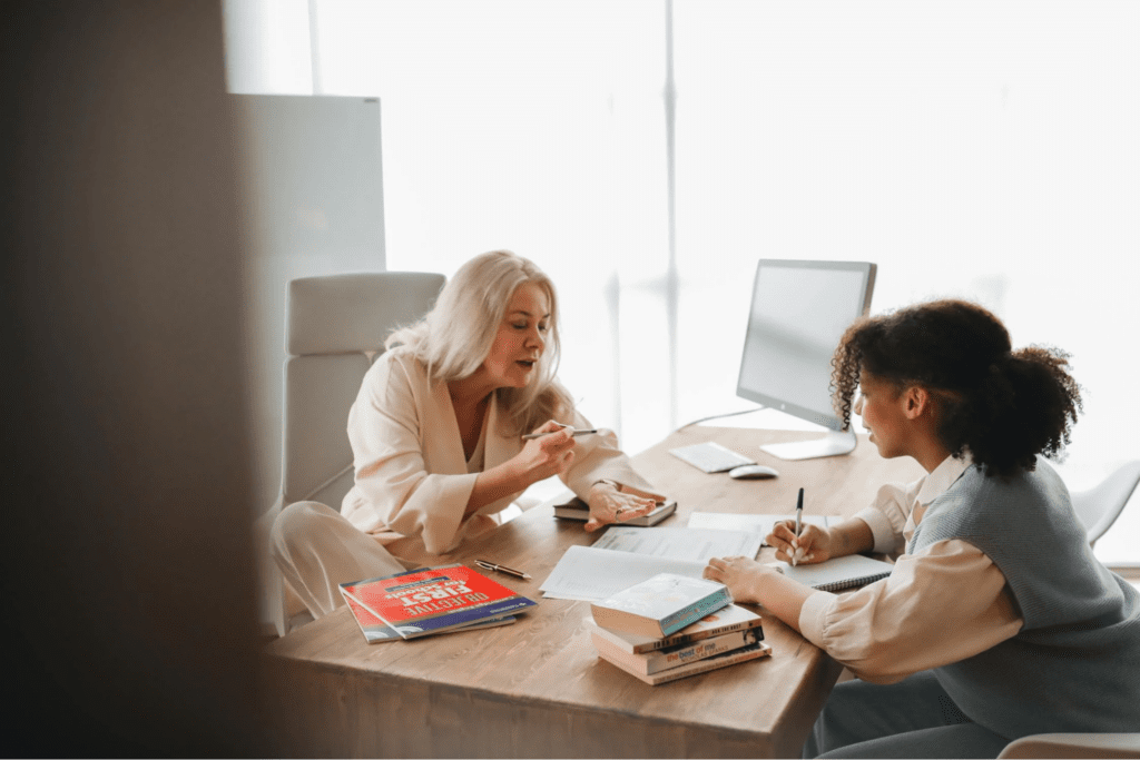 a teacher mentoring another teacher