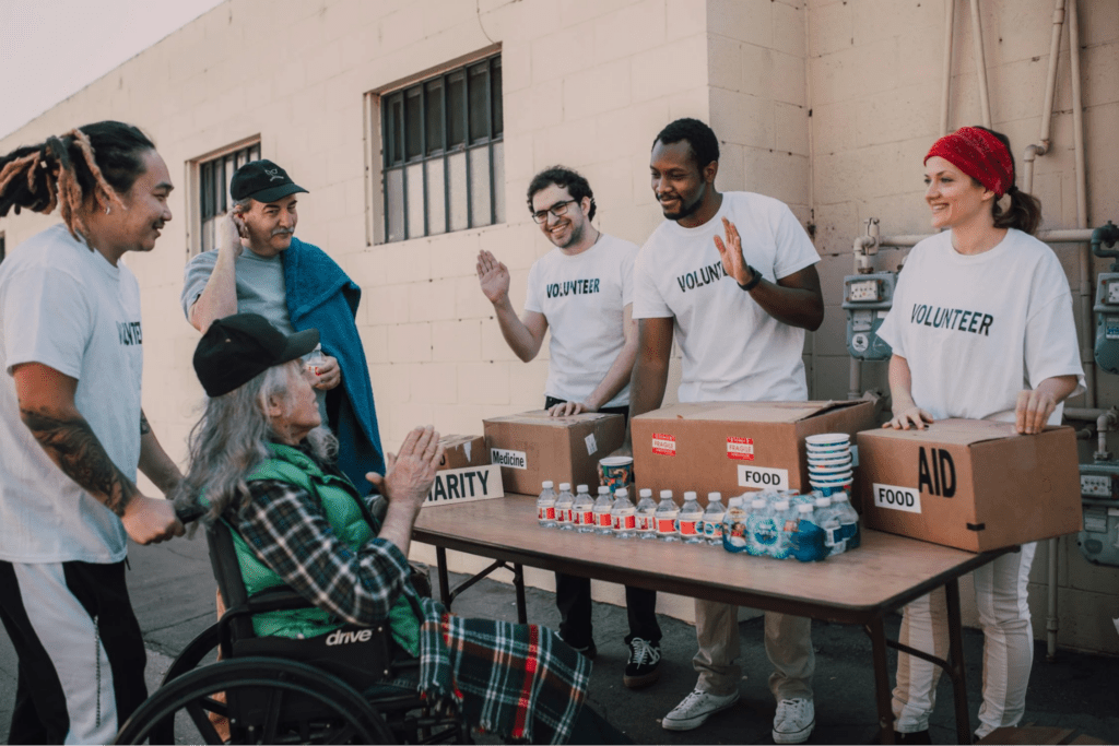 group of volunteers working together