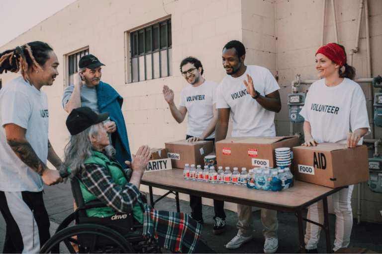 group of volunteers working together