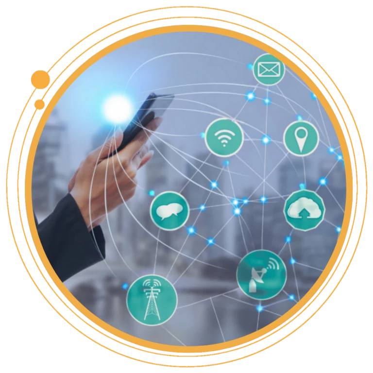 a man holding a phone with social media features